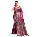 Vaystra Banarasi Silk Printed Saree With Unstitched Blouse 5.5Mtr – Purple