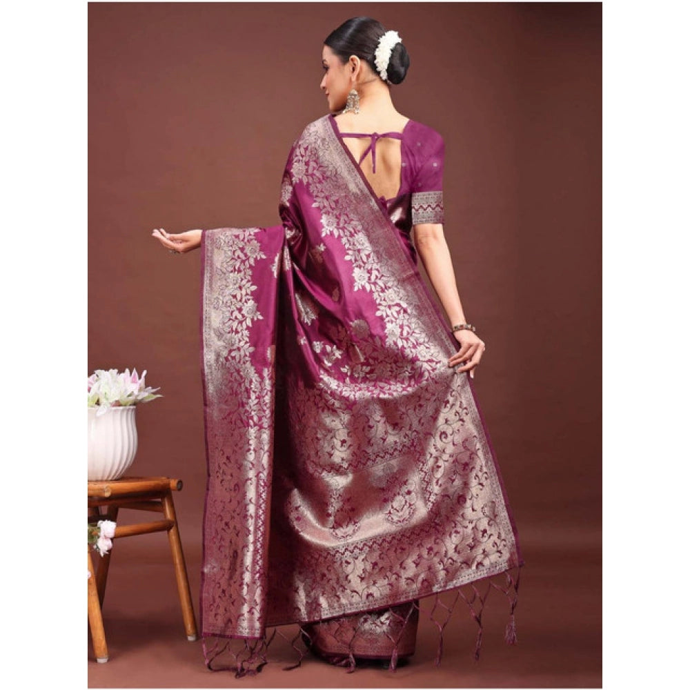 Vaystra Banarasi Silk Printed Saree With Unstitched Blouse 5.5Mtr – Purple