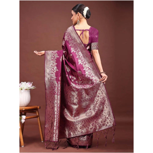 Vaystra Banarasi Silk Printed Saree With Unstitched Blouse 5.5Mtr – Purple