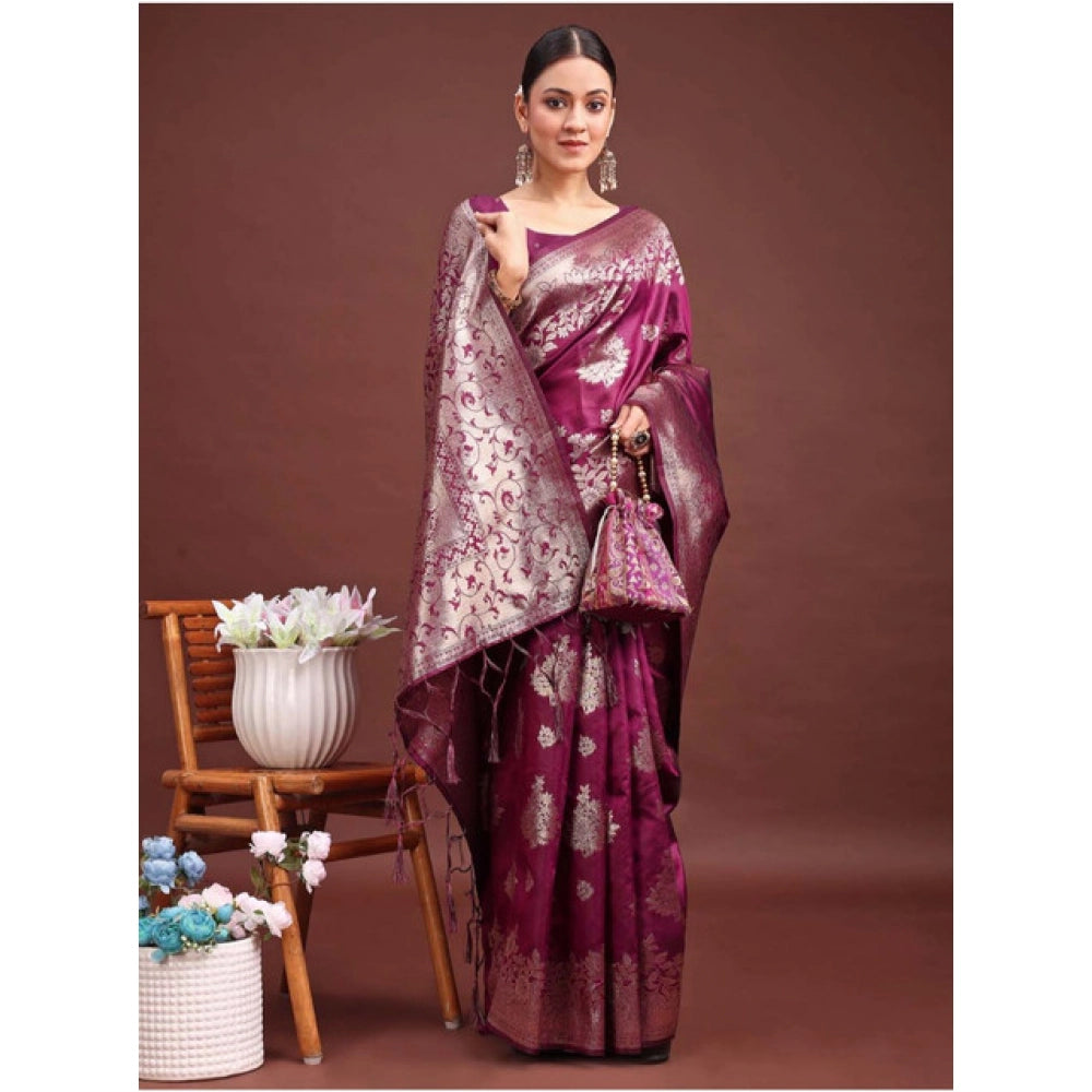 Vaystra Banarasi Silk Printed Saree With Unstitched Blouse 5.5Mtr – Purple