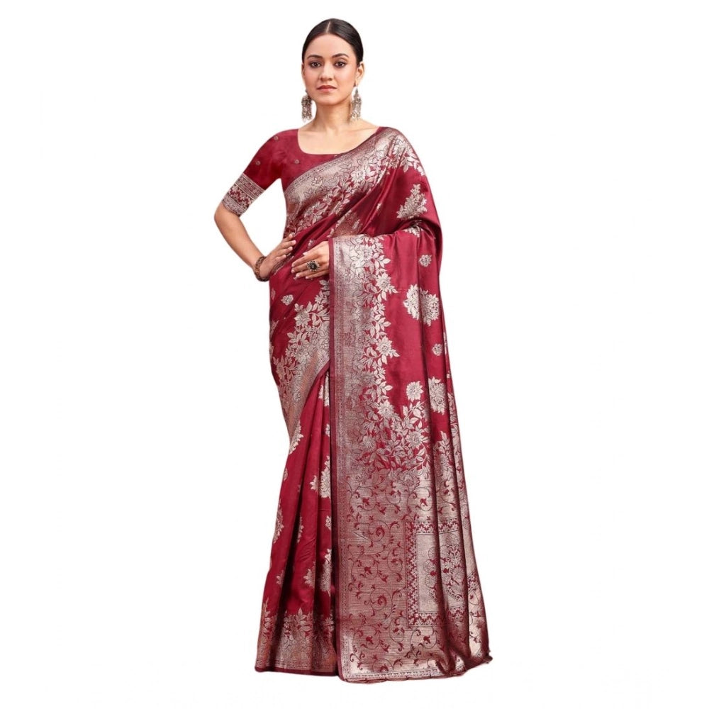 Vaystra Banarasi Silk Printed Saree With Unstitched Blouse 5.5Mtr – Maroon