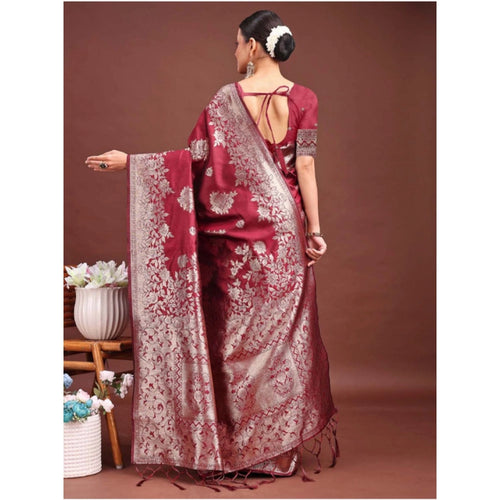 Vaystra Banarasi Silk Printed Saree With Unstitched Blouse 5.5Mtr – Maroon