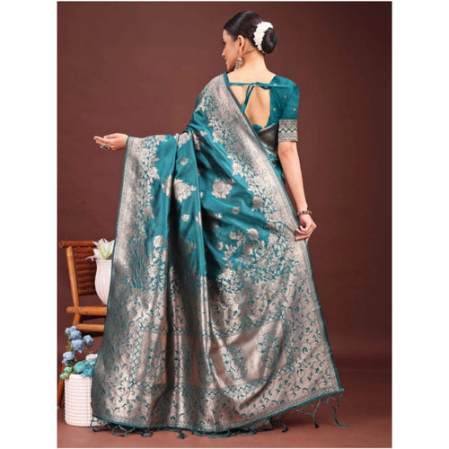 Vaystra Banarasi Silk Printed Saree With Unstitched Blouse 5.5Mtr – Sea Green