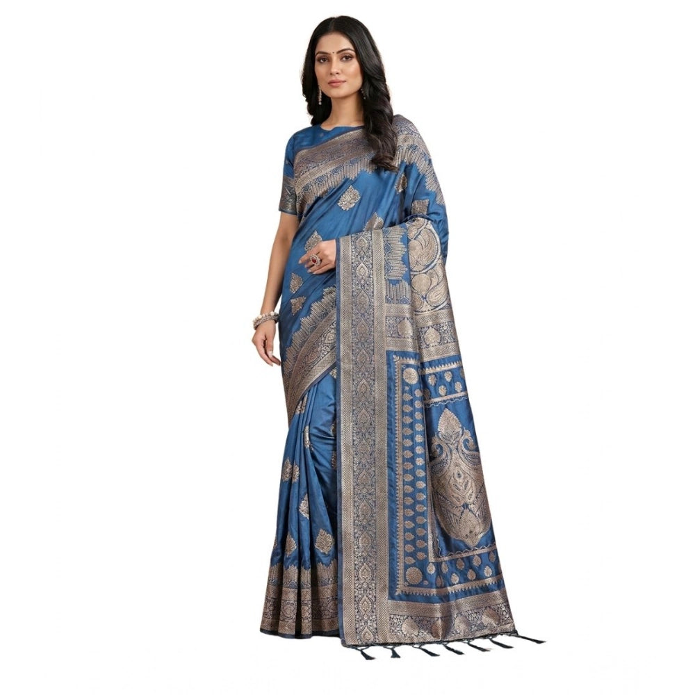 Vaystra Silk Blend Printed Saree With Unstitched Blouse 5.5Mtr – Sky Blue