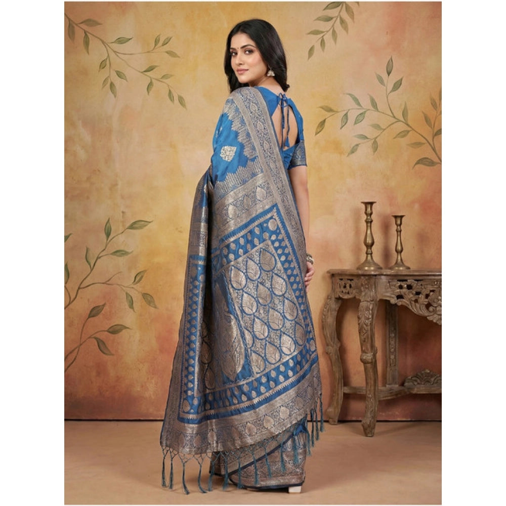 Vaystra Silk Blend Printed Saree With Unstitched Blouse 5.5Mtr – Sky Blue