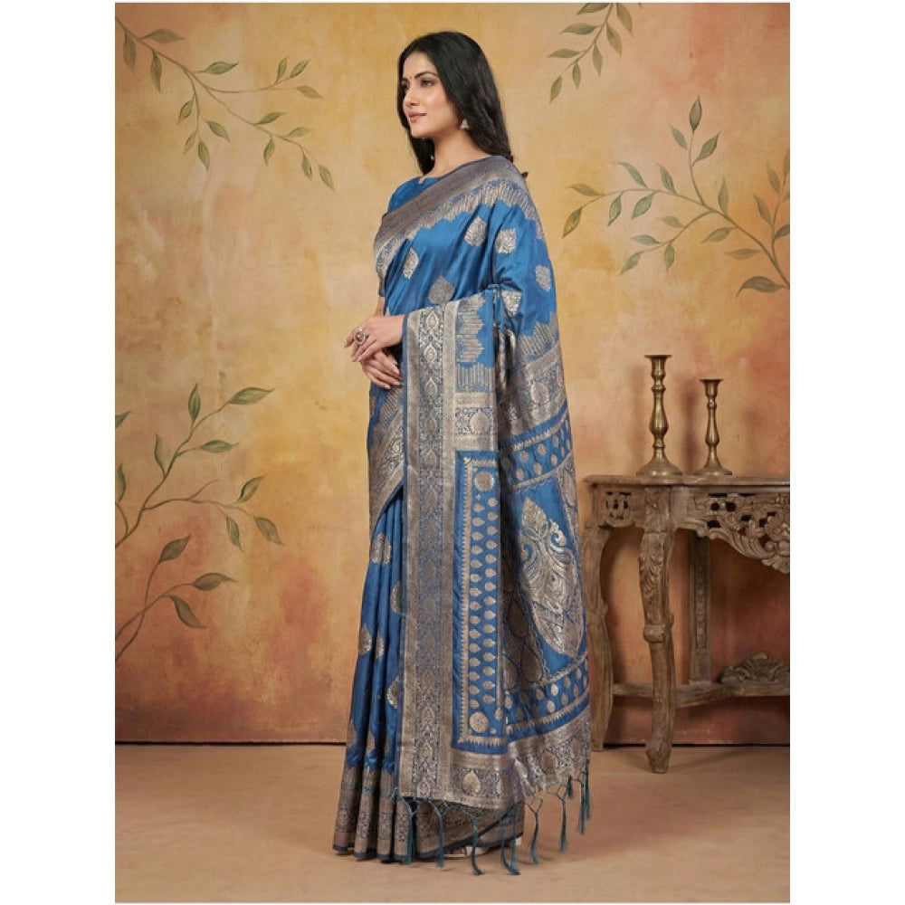 Vaystra Silk Blend Printed Saree With Unstitched Blouse 5.5Mtr – Sky Blue