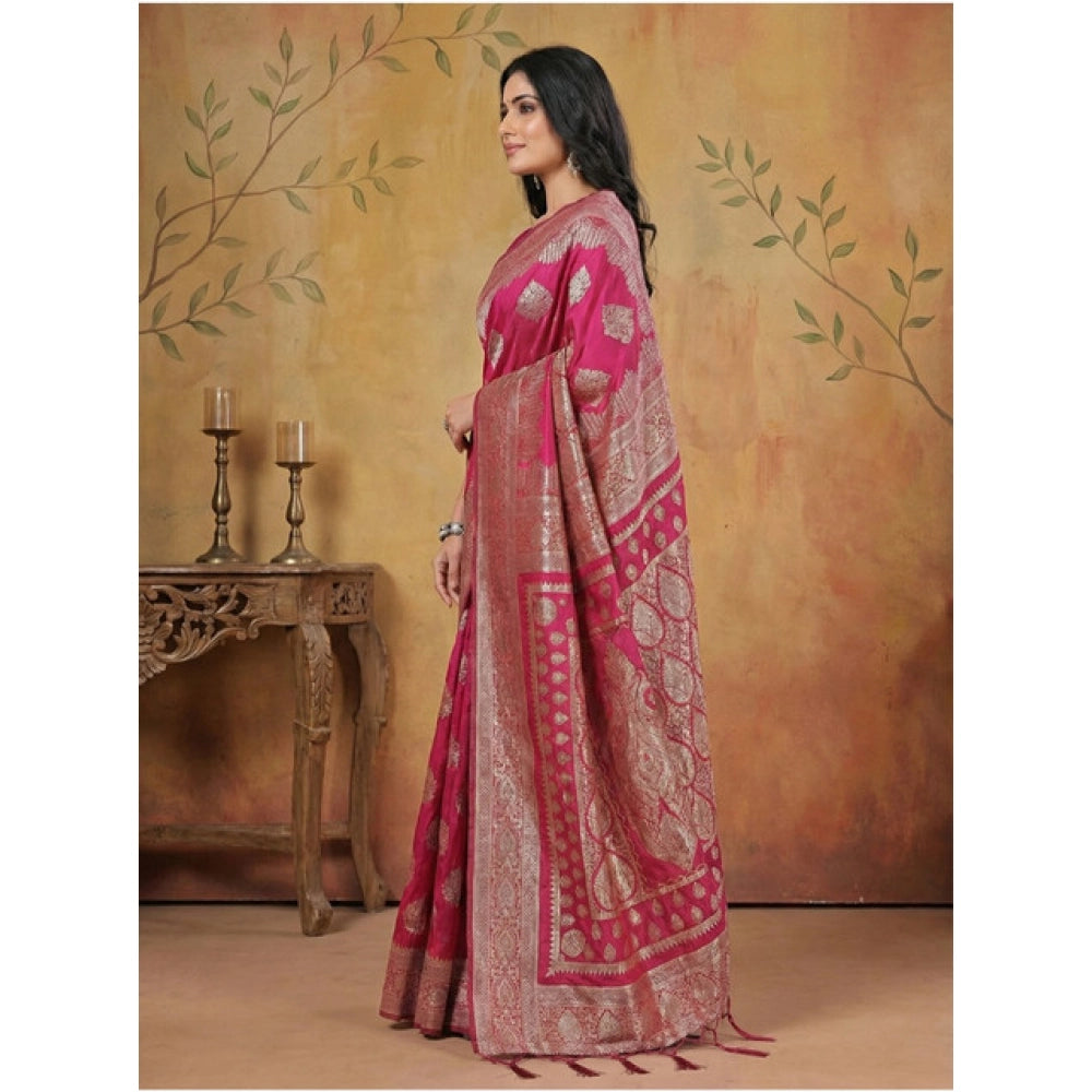 Vaystra Silk Blend Printed Saree With Unstitched Blouse 5.5Mtr – Magenta