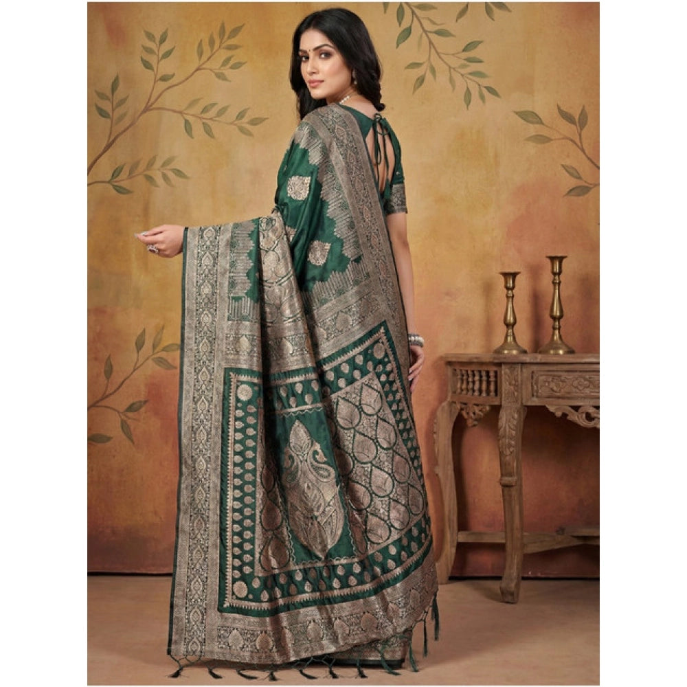 Vaystra Silk Blend Printed Saree With Unstitched Blouse 5.5Mtr – Green