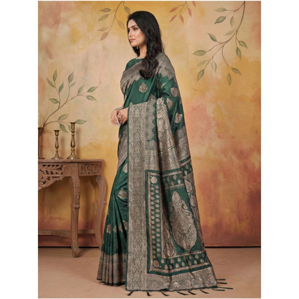 Vaystra Silk Blend Printed Saree With Unstitched Blouse 5.5Mtr – Green