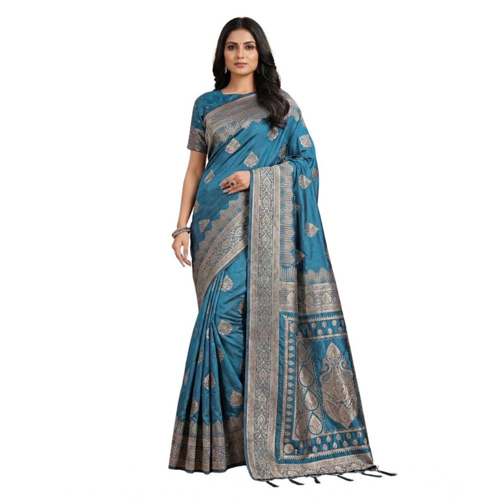 Vaystra Silk Blend Printed Saree With Unstitched Blouse 5.5Mtr – Teal