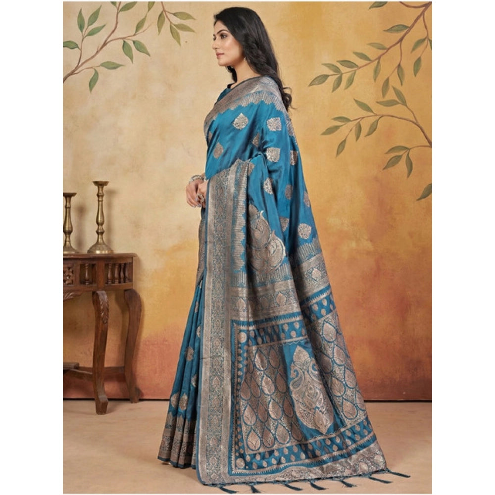 Vaystra Silk Blend Printed Saree With Unstitched Blouse 5.5Mtr – Teal