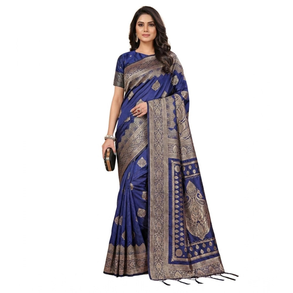 Vaystra Silk Blend Printed Saree With Unstitched Blouse 5.5Mtr – Navy Blue
