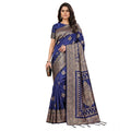 Vaystra Silk Blend Printed Saree With Unstitched Blouse 5.5Mtr – Navy Blue