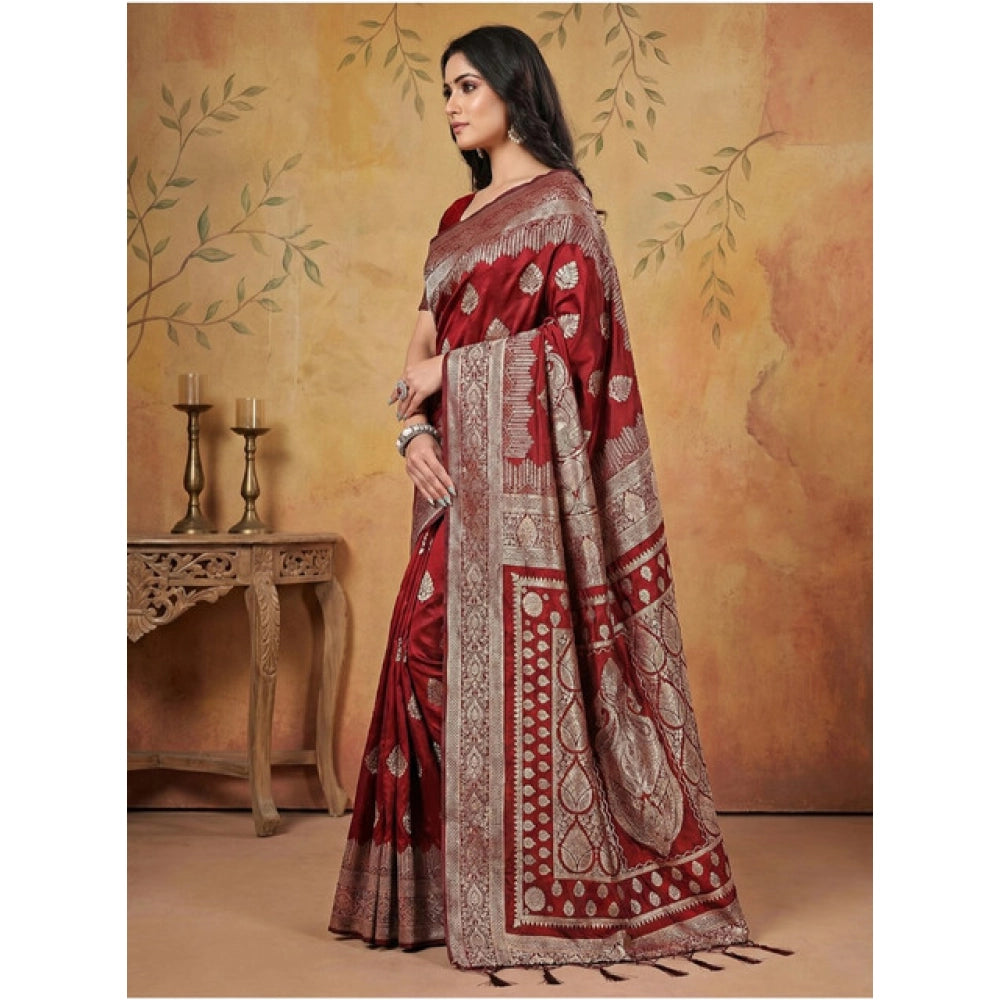 Vaystra Silk Blend Printed Saree With Unstitched Blouse 5.5Mtr – Maroon