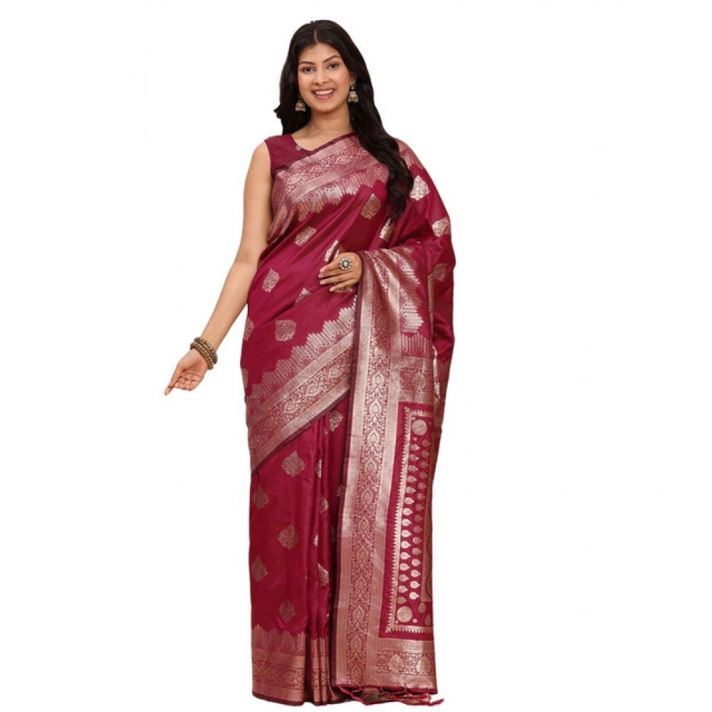 Vaystra Banarasi Silk Printed Saree With Unstitched Blouse 5.5Mtr – Magenta