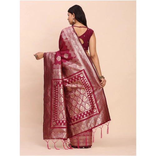 Vaystra Banarasi Silk Printed Saree With Unstitched Blouse 5.5Mtr – Magenta