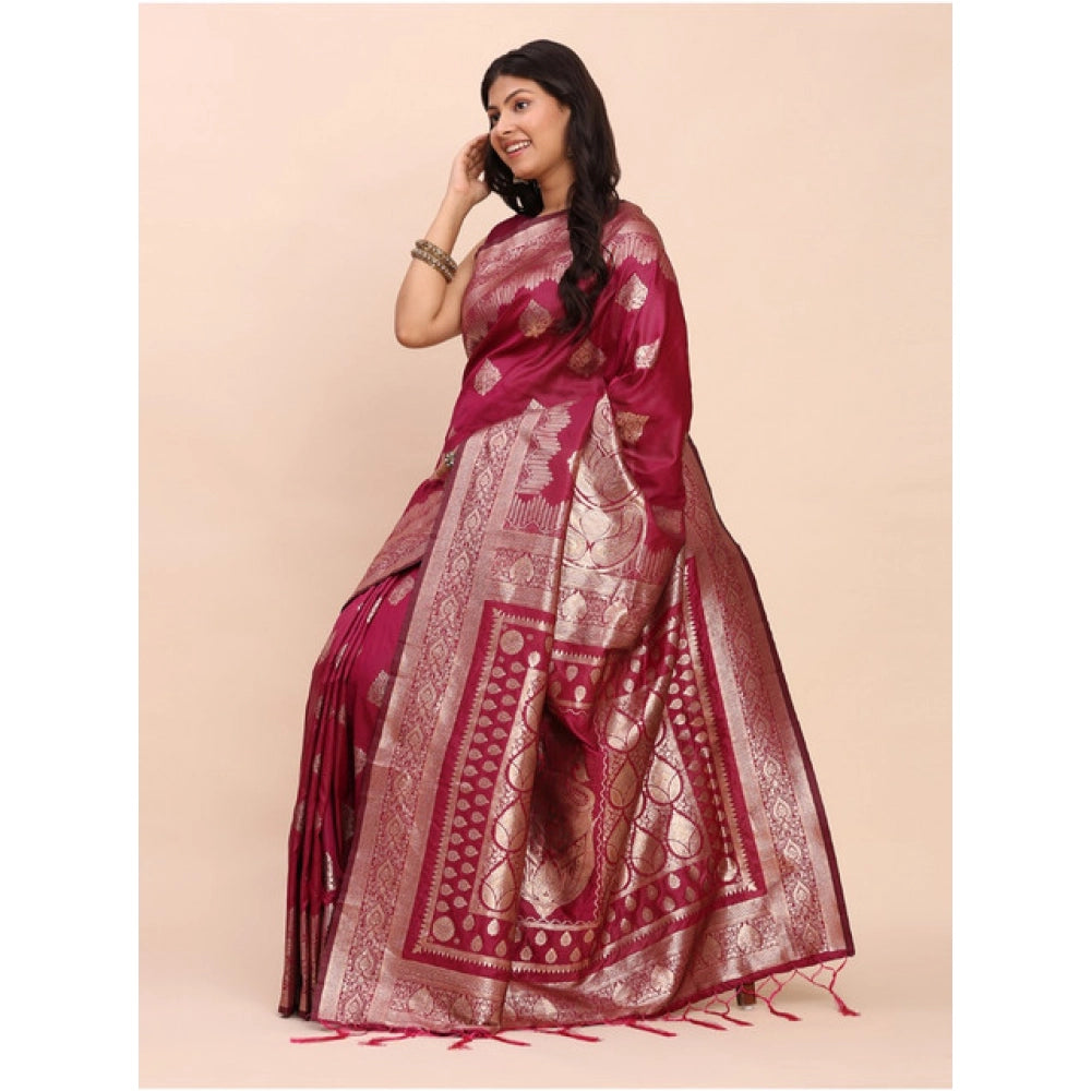 Vaystra Banarasi Silk Printed Saree With Unstitched Blouse 5.5Mtr – Magenta
