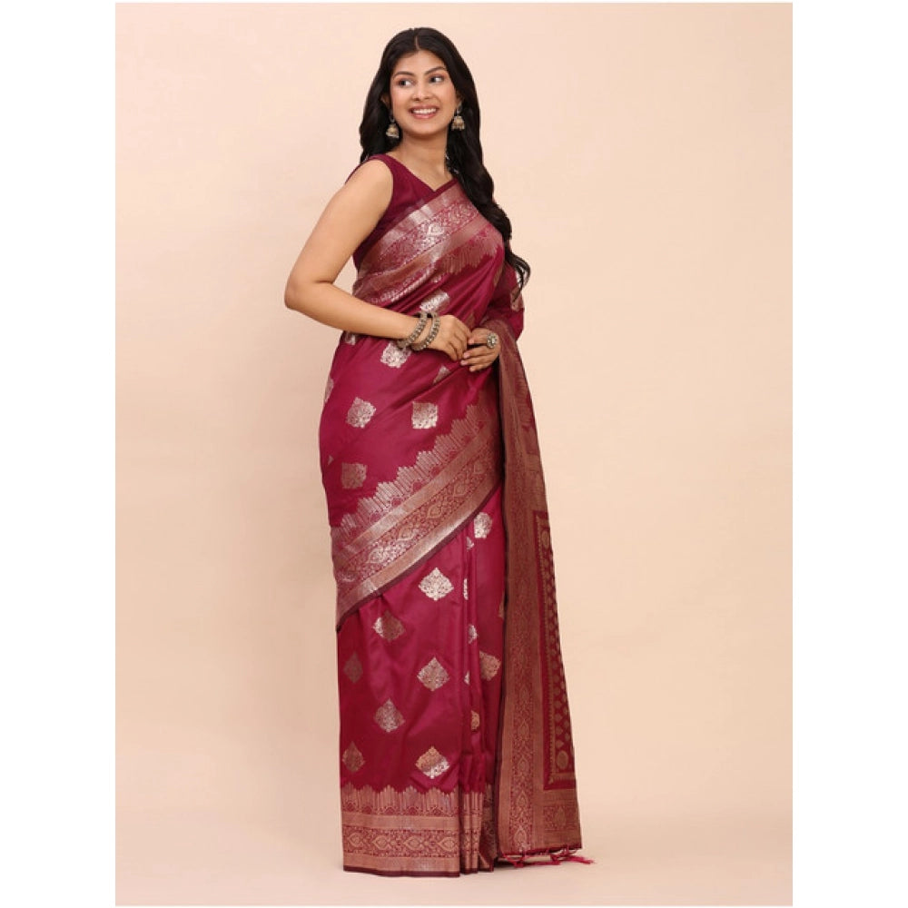 Vaystra Banarasi Silk Printed Saree With Unstitched Blouse 5.5Mtr – Magenta