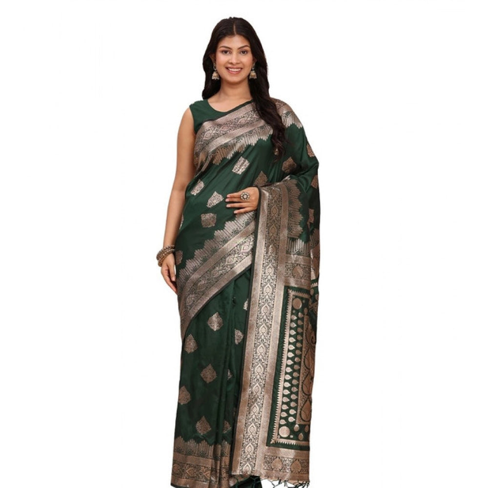 Vaystra Banarasi Silk Printed Saree With Unstitched Blouse 5.5Mtr – Green