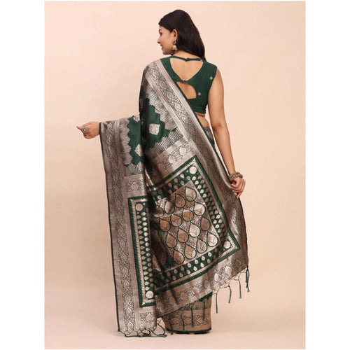 Vaystra Banarasi Silk Printed Saree With Unstitched Blouse 5.5Mtr – Green