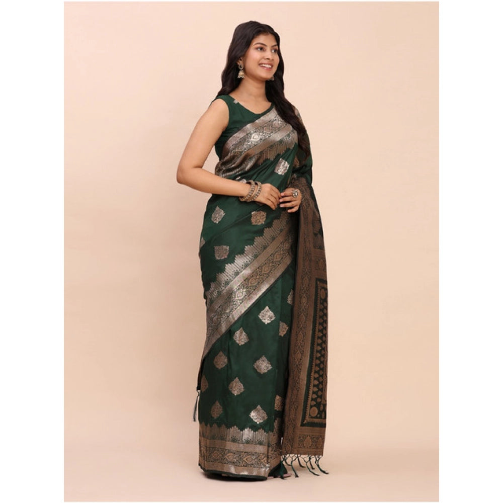 Vaystra Banarasi Silk Printed Saree With Unstitched Blouse 5.5Mtr – Green
