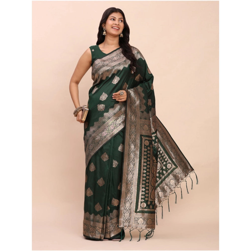 Vaystra Banarasi Silk Printed Saree With Unstitched Blouse 5.5Mtr – Green
