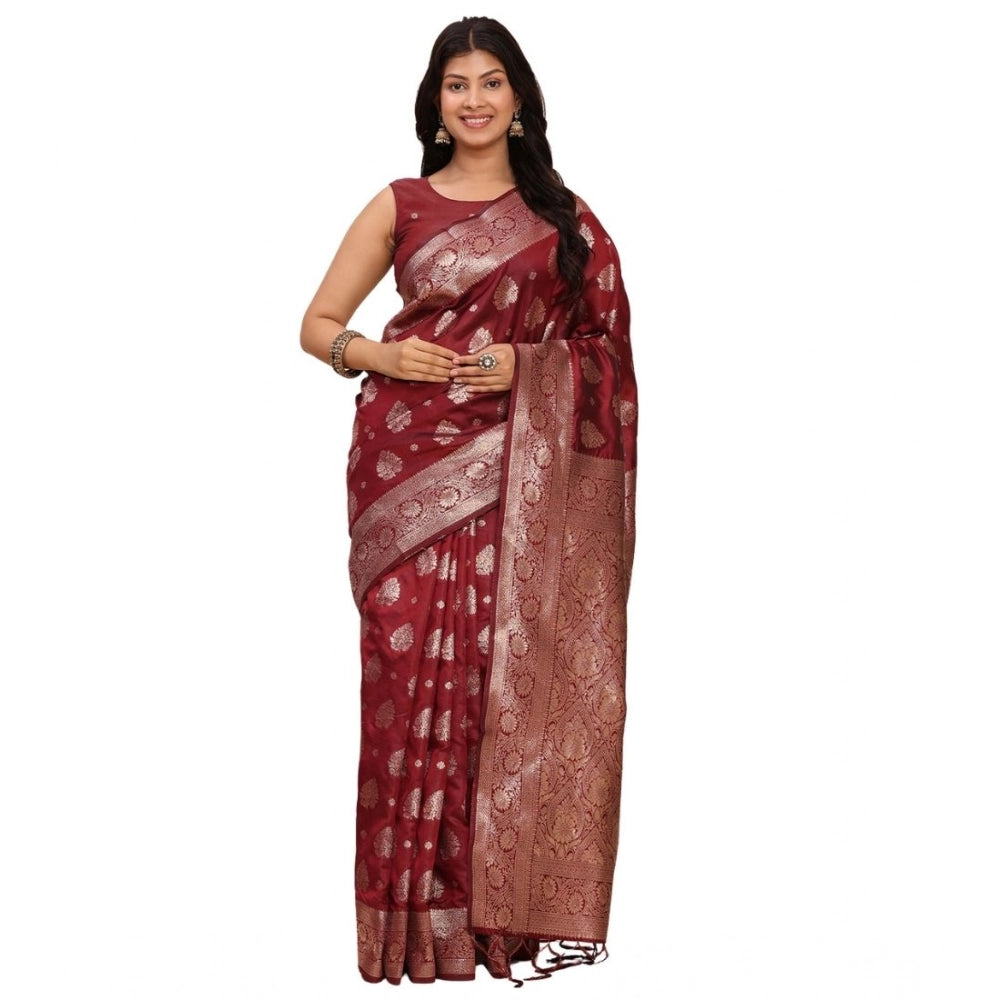 Vaystra Banarasi Silk Printed Saree With Unstitched Blouse 5.5Mtr – Maroon