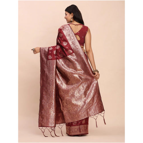Vaystra Banarasi Silk Printed Saree With Unstitched Blouse 5.5Mtr – Maroon