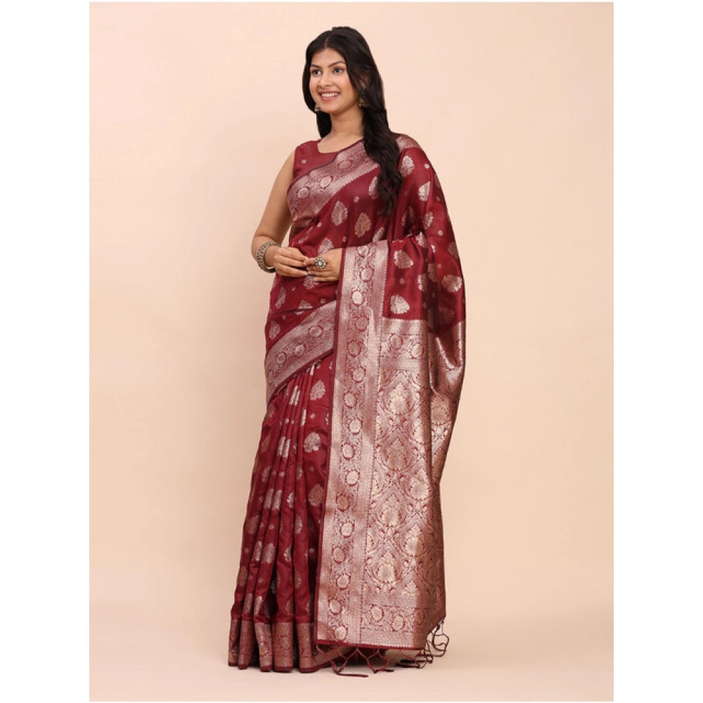 Vaystra Banarasi Silk Printed Saree With Unstitched Blouse 5.5Mtr – Maroon