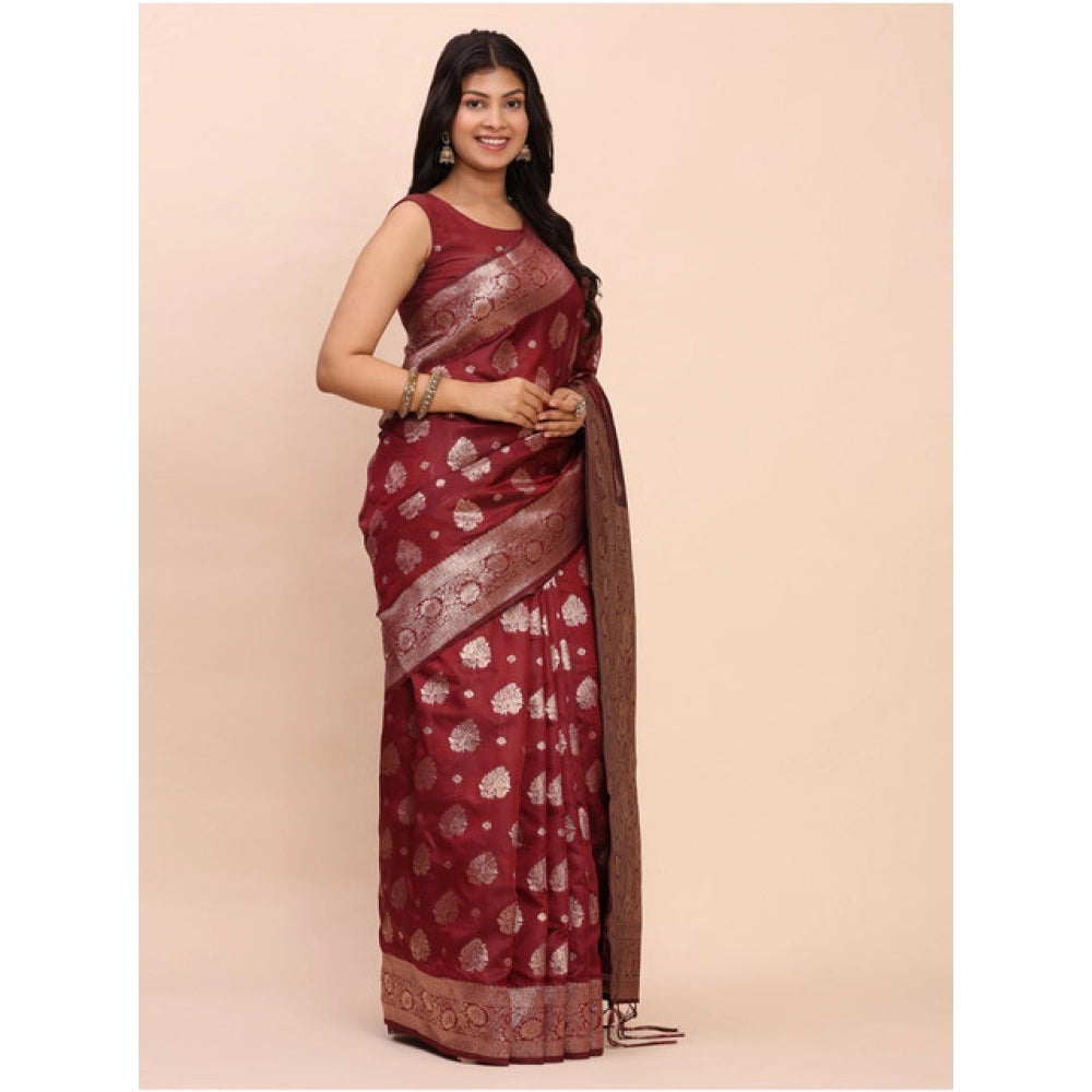 Vaystra Banarasi Silk Printed Saree With Unstitched Blouse 5.5Mtr – Maroon
