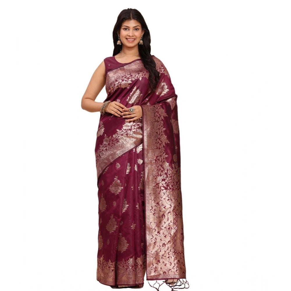 Vaystra Banarasi Silk Printed Saree With Unstitched Blouse 5.5Mtr – Purple