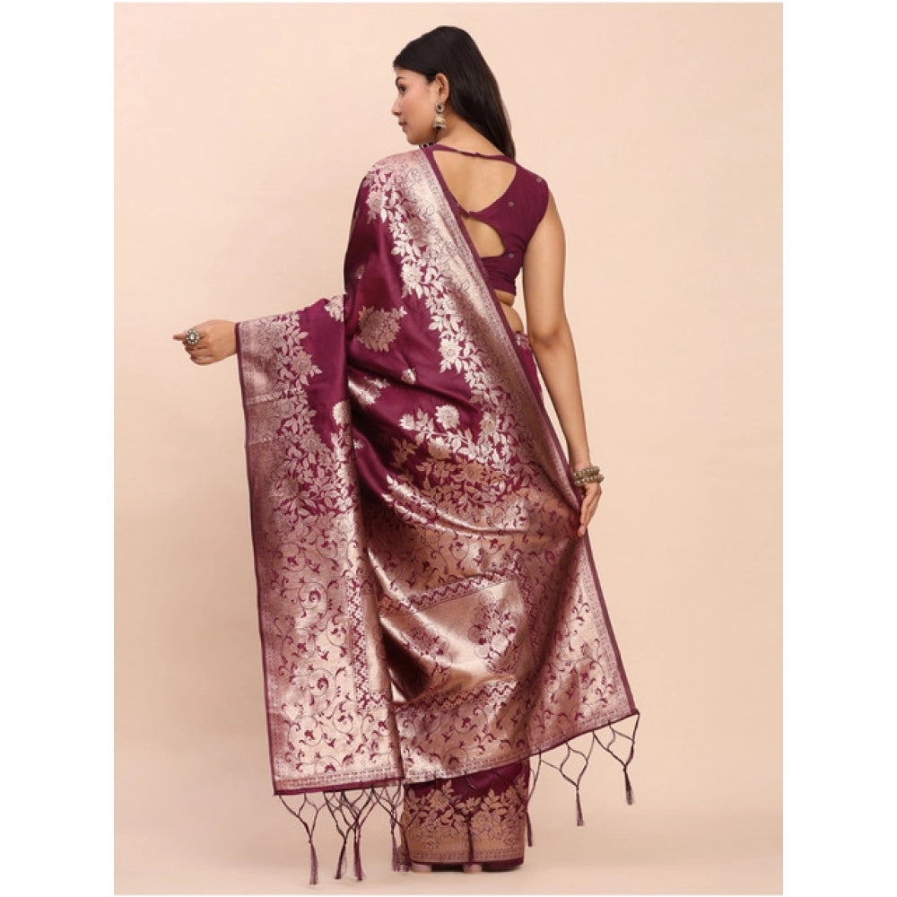 Vaystra Banarasi Silk Printed Saree With Unstitched Blouse 5.5Mtr – Purple