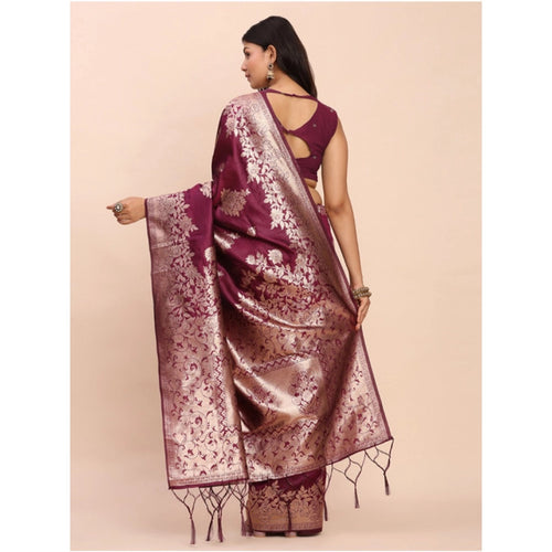 Vaystra Banarasi Silk Printed Saree With Unstitched Blouse 5.5Mtr – Purple
