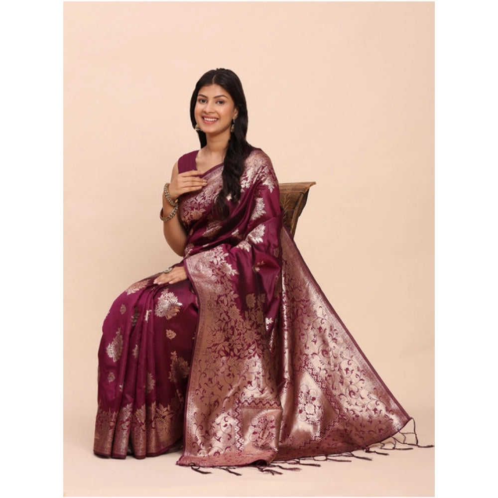 Vaystra Banarasi Silk Printed Saree With Unstitched Blouse 5.5Mtr – Purple
