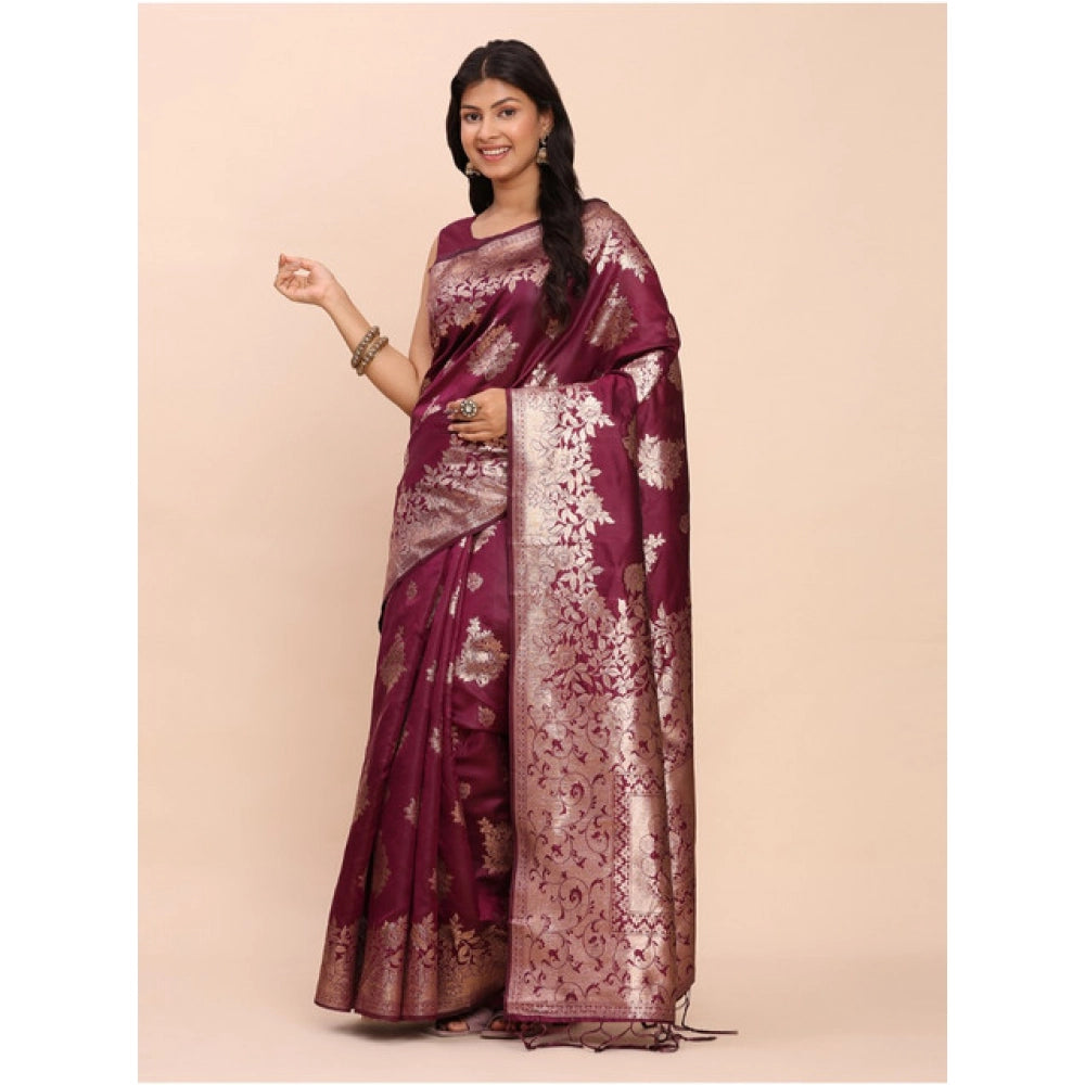 Vaystra Banarasi Silk Printed Saree With Unstitched Blouse 5.5Mtr – Purple