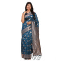 Vaystra Banarasi Silk Printed Saree With Unstitched Blouse 5.5Mtr – Teal Blue
