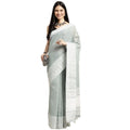 Vaystra Linen Printed Saree With Unstitched Blouse 5.5Mtr – Sea Green