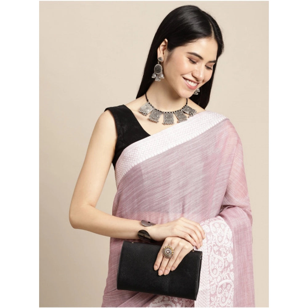 Vaystra Linen Printed Saree With Unstitched Blouse 5.5Mtr – Purple