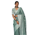 Vaystra Linen Printed Saree With Unstitched Blouse 5.5Mtr – Sea Green