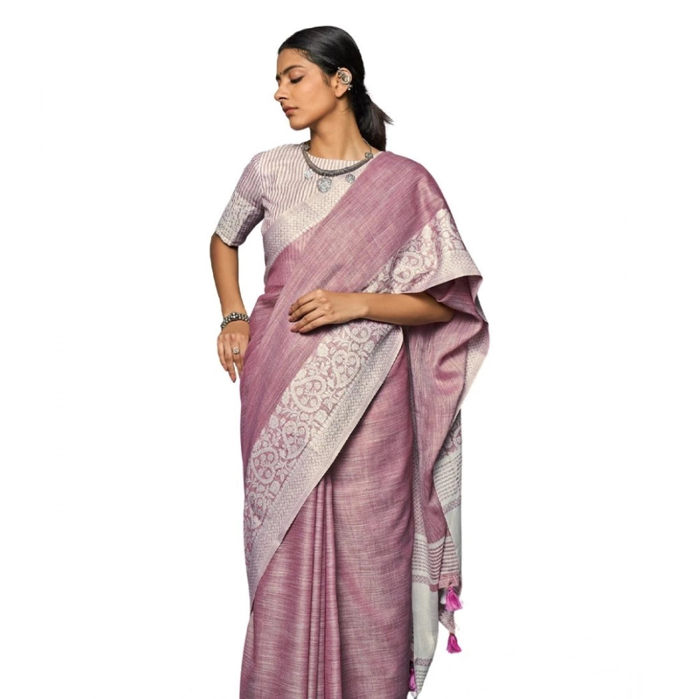 Vaystra Linen Printed Saree With Unstitched Blouse 5.5Mtr – Purple