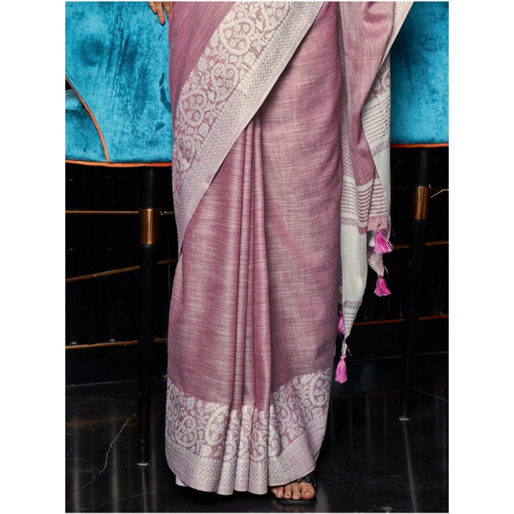 Vaystra Linen Printed Saree With Unstitched Blouse 5.5Mtr – Purple