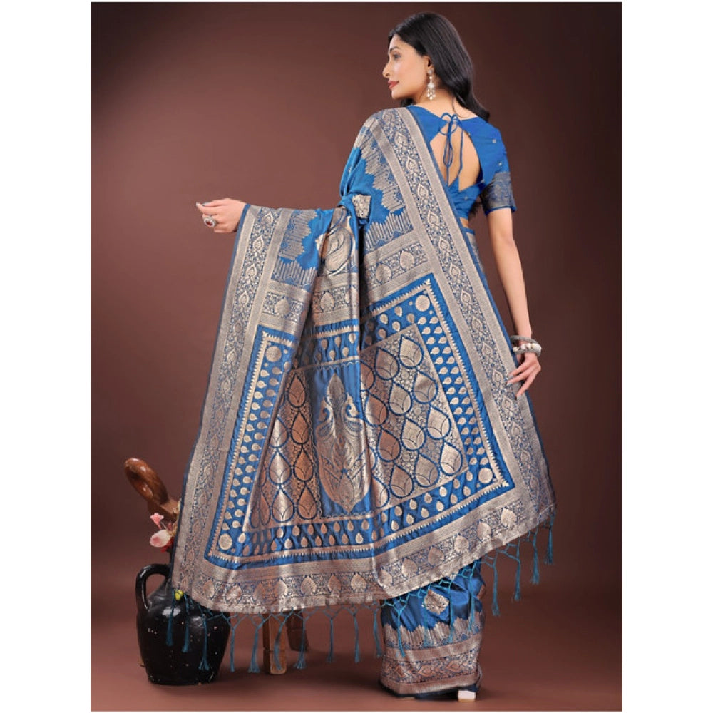 Vaystra Silk Printed Saree With Unstitched Blouse 5.5Mtr – Sky Blue