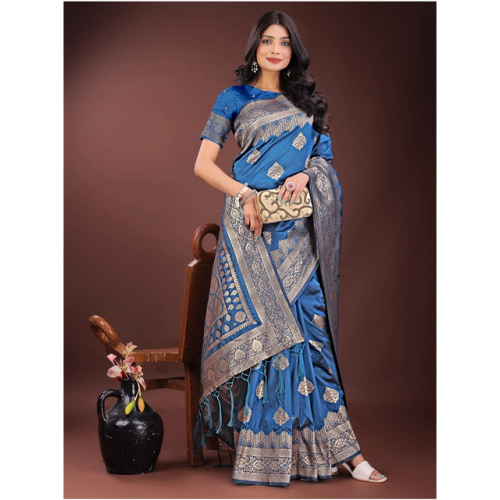 Vaystra Silk Printed Saree With Unstitched Blouse 5.5Mtr – Sky Blue
