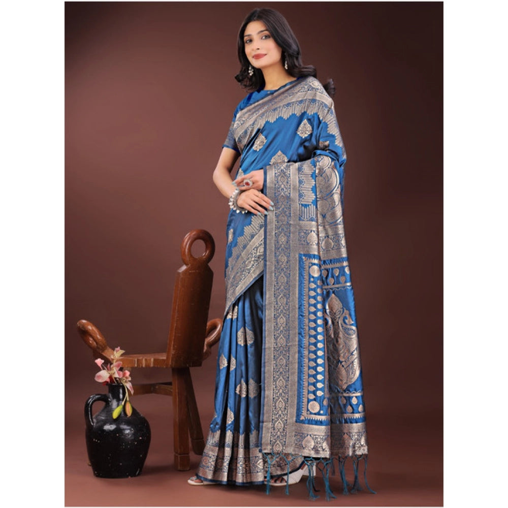 Vaystra Silk Printed Saree With Unstitched Blouse 5.5Mtr – Sky Blue