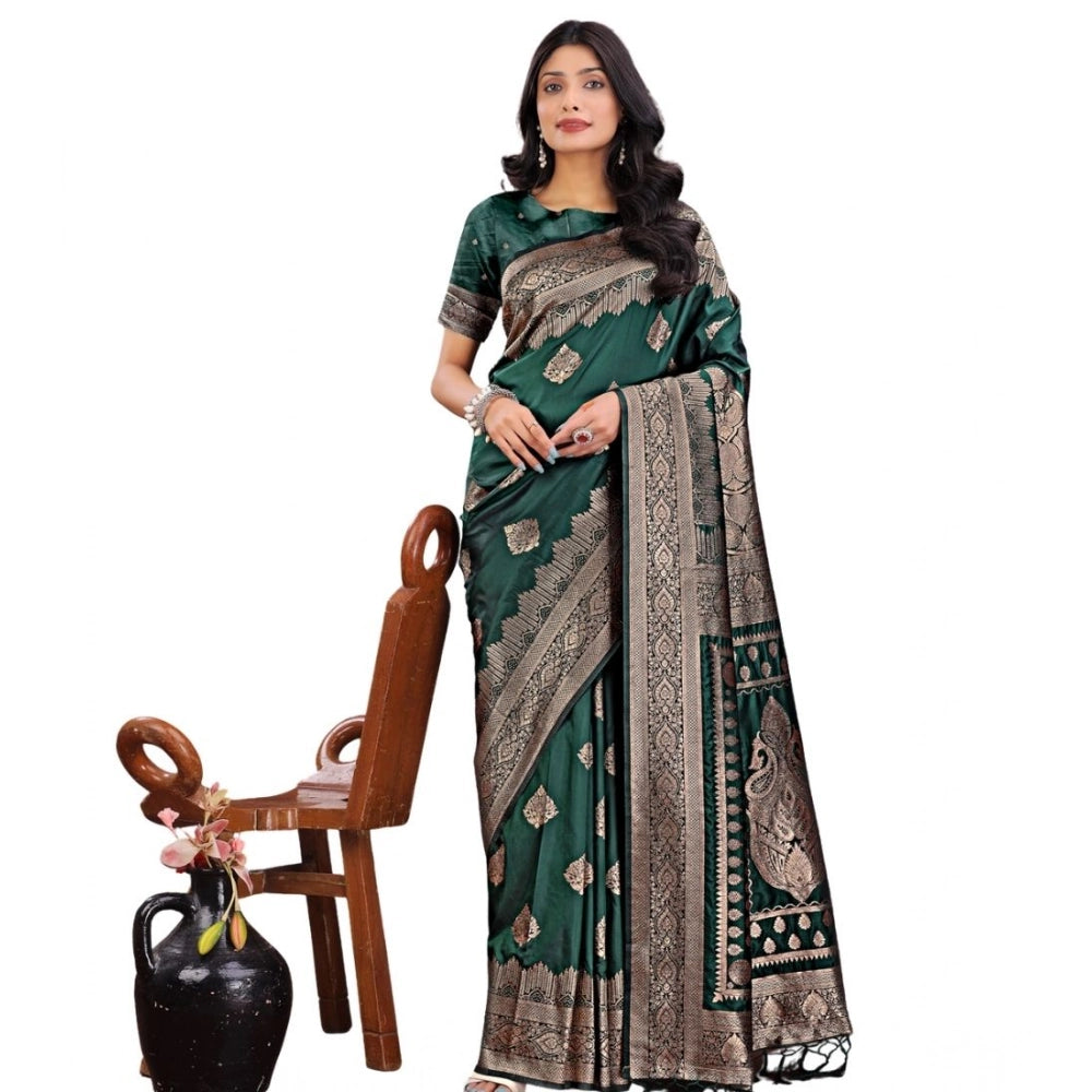 Vaystra Silk Printed Saree With Unstitched Blouse 5.5Mtr – Green