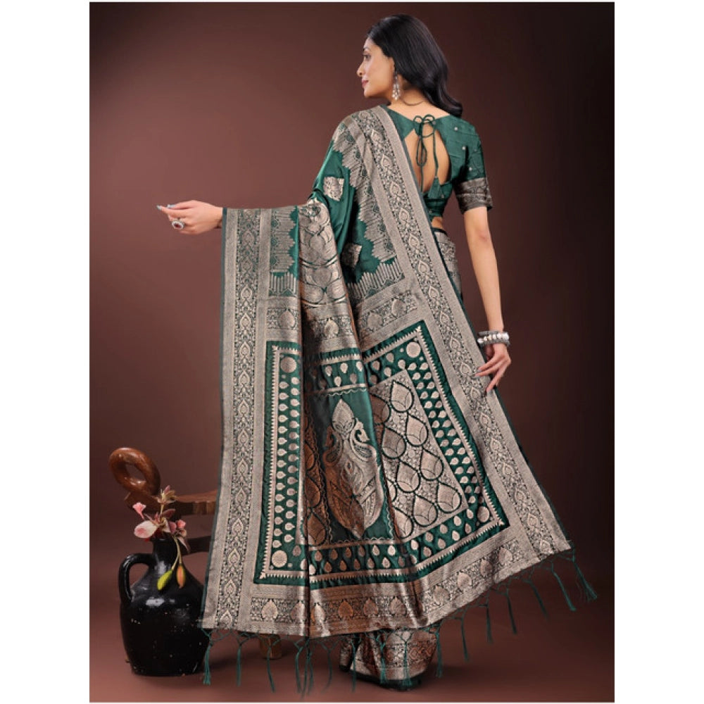 Vaystra Silk Printed Saree With Unstitched Blouse 5.5Mtr – Green