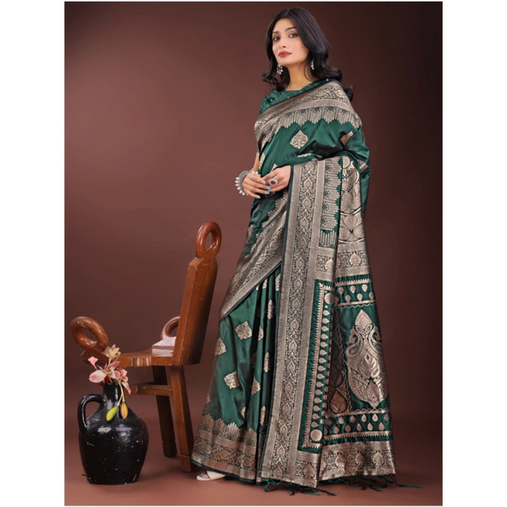 Vaystra Silk Printed Saree With Unstitched Blouse 5.5Mtr – Green
