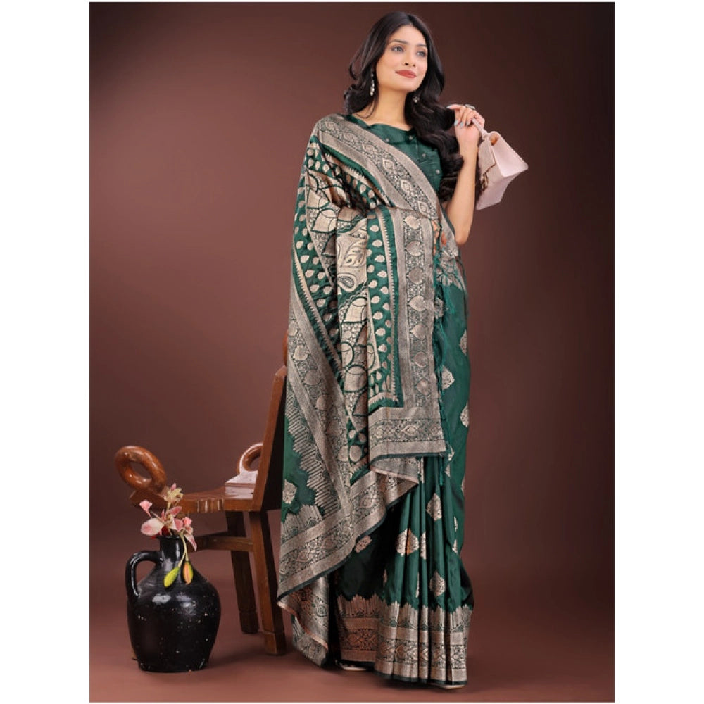 Vaystra Silk Printed Saree With Unstitched Blouse 5.5Mtr – Green
