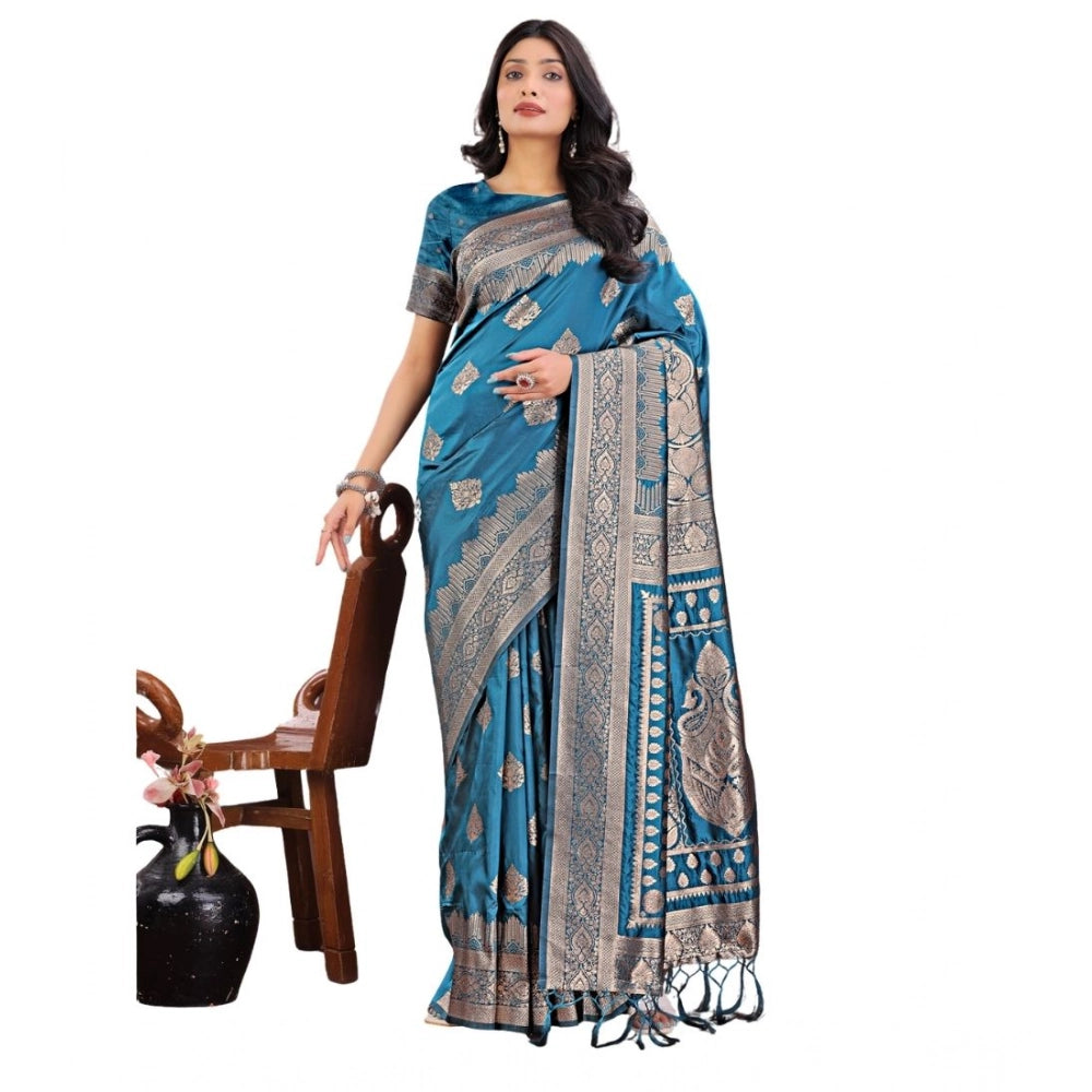 Vaystra Silk Printed Saree With Unstitched Blouse 5.5Mtr – Teal