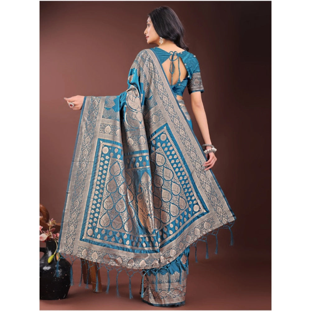 Vaystra Silk Printed Saree With Unstitched Blouse 5.5Mtr – Teal